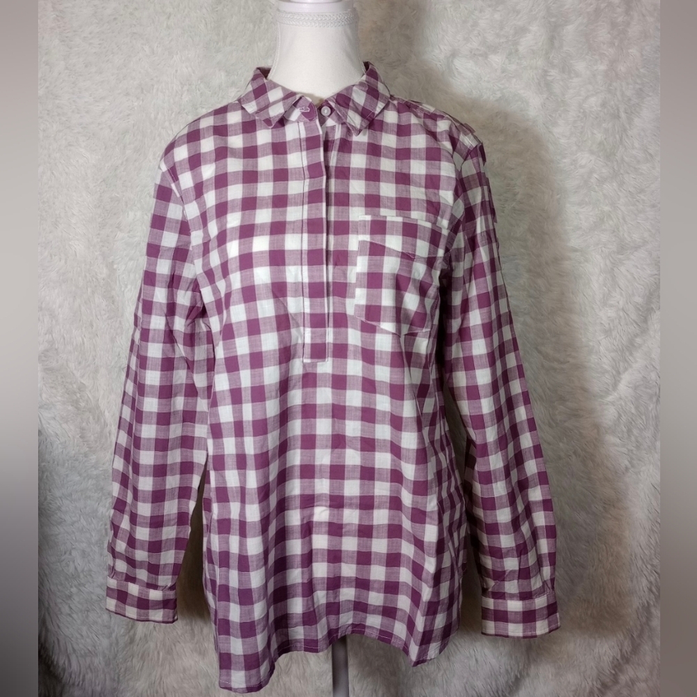 Goodthreads Purple and White Gingham Long Sleeve Popover Size Medium